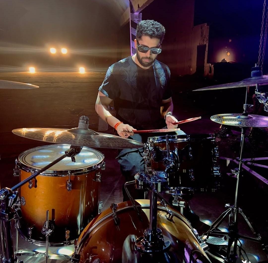 AJ recording in the studio